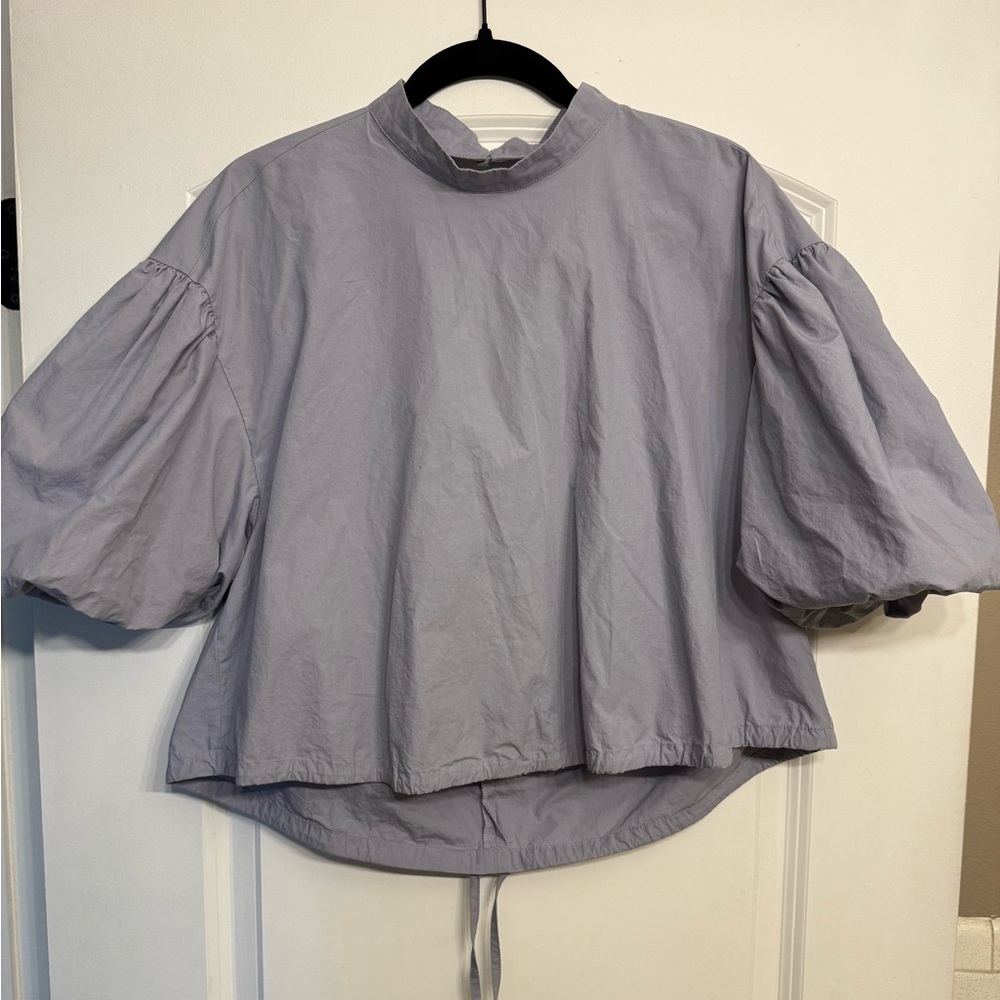 Anthropologie Light Lavender Puff-Sleeve Mock Neck Top